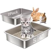 2PACK Stainless Steel Litter Box,15.7"×11.8"×4" Small Cat Litter Box,Metal Litterbox for Kitten,R...