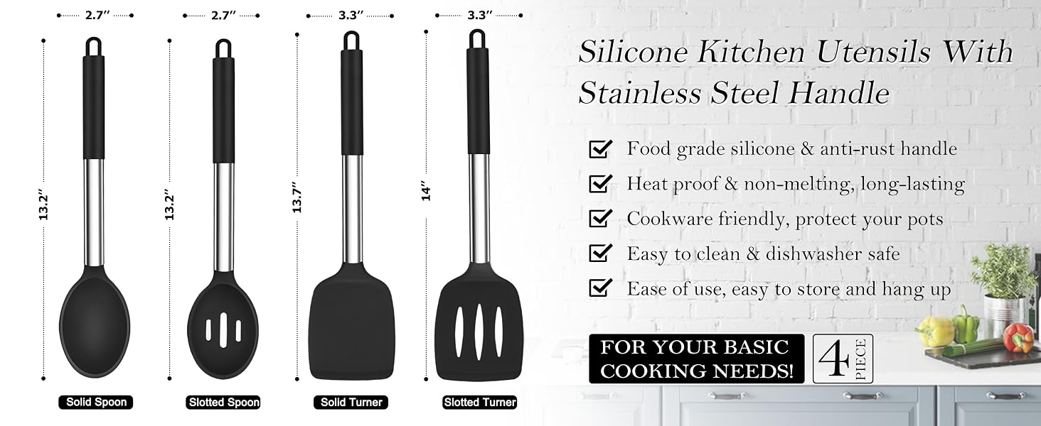 Black Cooking Utensil Set of 4