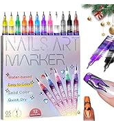 12 Colors Nail Art Pens Set, 2026 New Quick Dry Nail Art Markers for Gel Nails, Acrylic Nail Poli...