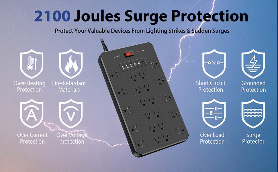 2100J Surge Protector Power Strip