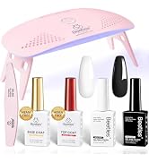 Beetles 2 Colors 10ML HEMA-Free White Black Gel Nail Polish Kit with U V Light, 6 Pcs Gel Polish ...