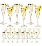 MIXTRYUS 24 Pack Gold Rim Plastic Champagne Flutes Bulk, 6.5 OZ Clear Plastic Champagne Flutes Di...