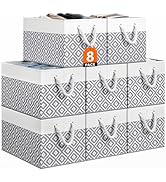 Storage Bins, 8-Pack Large Storage Box with Rope Handles, Collapsible Storage Basket for Organizi...