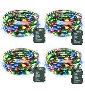 4 Pack Green Wire Fairy Lights Battery Operated Twinkle Lights | 16.4 Ft 50 LED Battery Christmas...