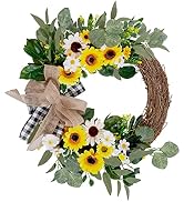 Fall Decor Wreaths for Front Door, Artificial Sunflower Wreath for Spring Summer Fall,Summer Wrea...