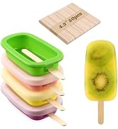 WMKGG Stackable Silicone Popsicle Molds with Lids, 4 PCS Ice Cream Molds with 50 Wooden Sticks fo...