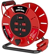 WILAWELS Extension Cord Storage Reel with 4-Grounded Outlet & 2 USB Port, 15A Circuit Breaker, He...