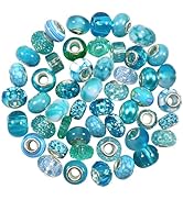 TOAOB 50pcs Assorted Resin European Blue Large Hole Lampwork Spacer Rhinestone Craft Beads for DI...