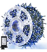 Wellisnow 164ft 500 LED Blue White Christmas Lights, 8 Lighting Modes Waterproof Christmas Lights...