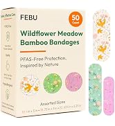 FEBU Wildflower Print Bamboo Fabric Bandages | PFAS Free Flexible Fabric Bandages | Natural Hypoa...