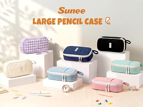 SUNEE Cute Pencil Case, Pen Pouch, Colored Large Pencil Bag with Zipper, Kawaii School Supplies