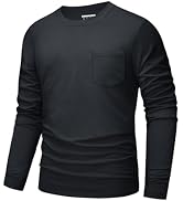 MAGNIVIT Mens Cotton Pocket Shirts Long Sleeve Crew Neck Casual Shirt Lightweight Regular Fit Tsh...
