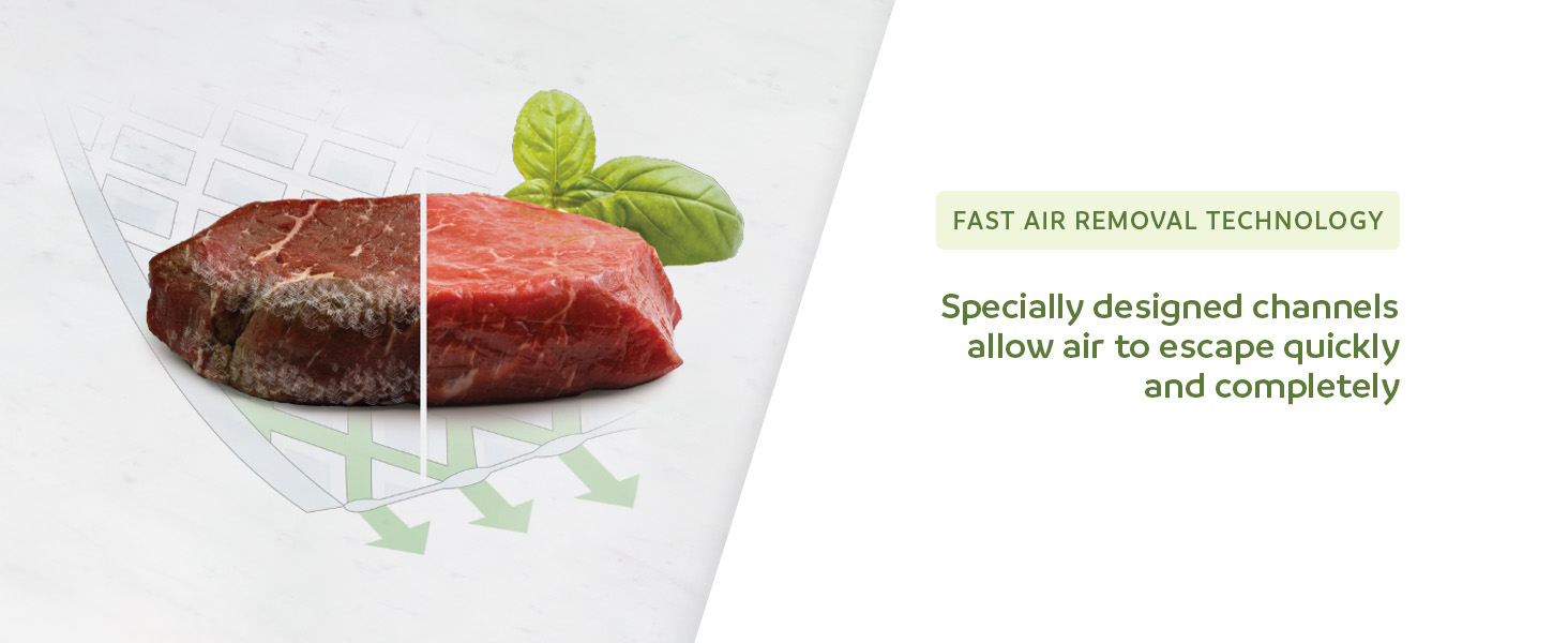 Graphic showing air removal technology with product description