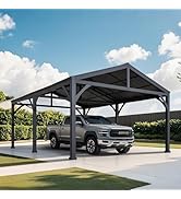 AutoCove 20 ft. x 14 ft. Heavy Duty Carport Garage Car Shelter, Outdoor Gazebo with Brown Polycar...