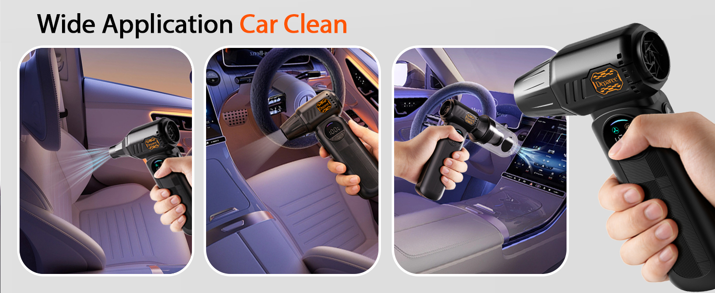 Cordless air duster and handheld vacuum for car seats, mats, vents, and interior dust cleaning