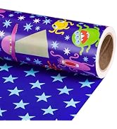 RUSPEPA Reversible Space Wrapping Paper Roll, Mini Roll, Cartoon Outer Space, Colorful Alien & Wh...