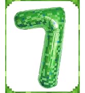 40 Inch Giant Green Pixel Miner Theme Number Foil Balloons, Numbers 7 Available, Large Mining Sty...