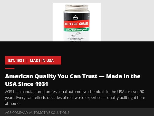 AGS Dielectric Grease 4oz brush-top can on black background with EST. 1931 & Made in USA callout