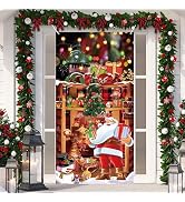 Christmas Door Banner Decorations, Red Merry Christmas Door Cover with Cute Santa Claus Snowman G...