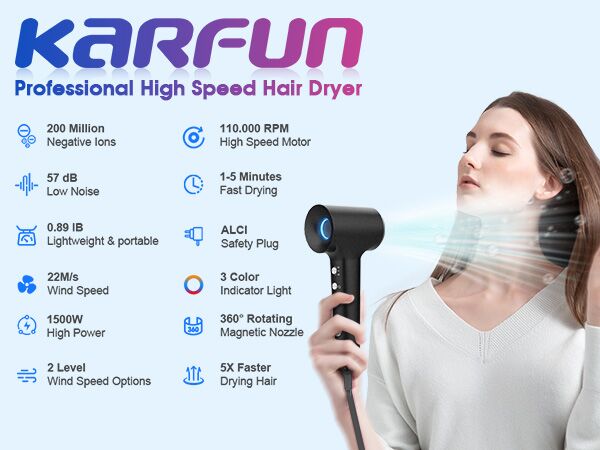 110000 RPM Hair Dryer, High-Speed Brushless Motor Fast Drying Blow Dryer, 57dB Low Noise Hair Dryer