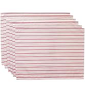 Red Stripe Cotton Placemats Set of 6, 12" x 16", Reversible Heat-Resistant & Washable Table Mats,...
