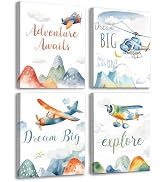 Frimeeme Watercolor Airplane & Helicopter Nursery Wall Art, Set of 4, Framed, 8x10 Inches,for Bab...