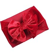ZGLUZP Red Girls Bow Headbands Stretchy Velvet Red Hair Accessories Bows Headbands Solid Color Wi...