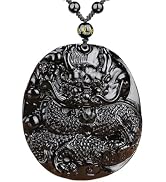 vv8oo Necklace Black Obsidian Pendant Adjustable Bead Chian for Women Men