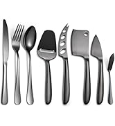 A · HOUSEWARE 8 Pieces Black Cheese Knives Set with Dinning Knife Fork Spoon Stainless Steel Mult...