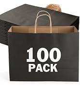 XPCARE 100Pack Kraft Paper Bags with Handles Bulk, 16x6x12 Inch Black Paper Bags, Kraft Shopping ...