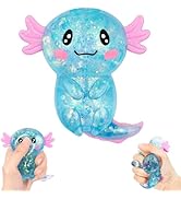MagcSpri Axolotl Squishy Toy Blue, Slow Rising Glitter Fidget Toy, Cute Malt Sugar Axolotl Squish...