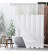 MitoVilla White Waffle Shower Curtain Set with Snap-in Liner, Modern Waffle Weave Heavyweight Fab...