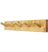 SKOLOO Wooden Wall Mounted Coat Rack,16'' Hole to Hole, 5 Pegs Bamboo Wall Hook for Hanging Cloth...