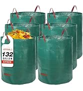 Joyhalo Reusable Yard Waste Bags, 132 Gallon Lawn And Leaf Bags 6 Pack, Heavy Duty Garden Bags Wi...