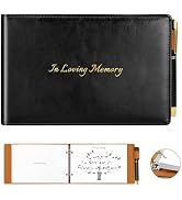 Funeral Guest Book for Memorial Service, Black Leather Celebration of Life Guest Book with Pen, 1...