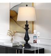 luxeflow Modern Black Table Lamp for Living Room,30" Tall Bedside Lamp with USB Charging Port,3-W...