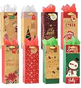 Nihuecne 16 Pack Christmas Wine Bags with Tags & Tissue Paper for Xmas Holiday Gift Wrap,8 Design...