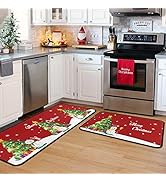 Christmas Kitchen Rug Set (2 PCS), Merry Christmas Snowman Indoor Kitchen Mat for Winter, Xmas Do...