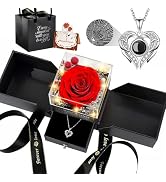 TranquilBliss Preserved Real Red Rose Gift Box with Heart Necklace, Romantic Gifts for Wife, Mom,...