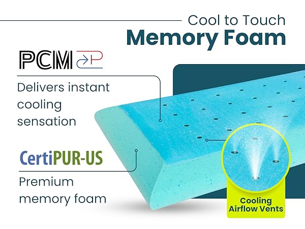 Pillow Side sleeper stomach belly thin profile memory foam cooling ergonomic hypoallergenic pain