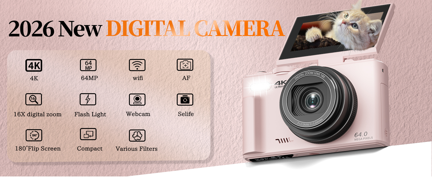 4K 64MP Pink Beginner Camera
