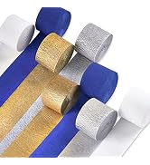 PartyWoo Crepe Paper Streamers 8 Rolls 656ft, Pack of Metallic Gold, Navy, Silver and White Party...