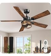 GOEBLESON 52 Inch Farmhouse Ceiling Fan with Lights and Remote, Timer, Dual Finish 5 Blades (Waln...