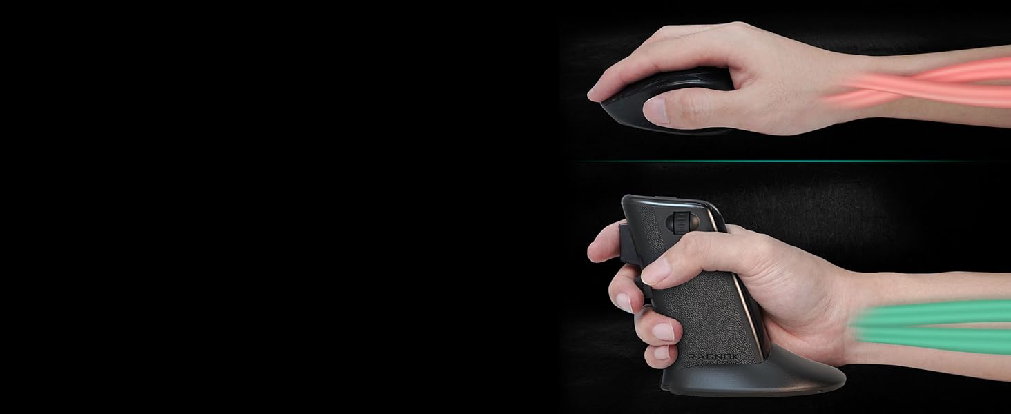 Ergonomic vertical grip design of the RAGNOK FireGrip gaming mouse for improved comfort.