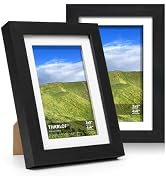 THKRLOF 4x6 Picture Frame with Real Glass, Solid Wood Shadow Box Photo Frames with 3x5 Mat for Ta...