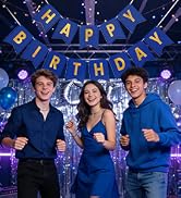 navy blue and gold happy birthday banner for men women kids party backdrop decorations photo props