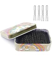 200pcs U Shaped Hair Pins Black with Cute Case, Hairpins for Buns, Premium Bobby Pins for Kids, G...