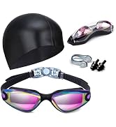 Hurdilen Swim Goggles Swimming Goggles No Leaking with Nose Clip, Earplugs, Swim Cap and Case for...