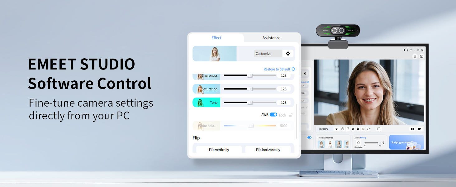 EMEET STUDIO Control EMEET NOVA 4K webcam for streaming