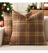 MIULEE Tartan Plaid Throw Pillow Covers Fall 18x18 Inch Brown | Pack of 2 Vintage Scottish Pillow...